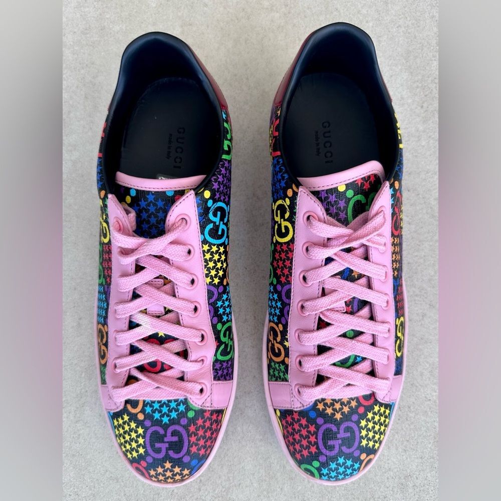 Gucci GG Supreme Monogram Psychedelic Ace Sneakers Multicolor Sugar Pink EU 39.5 - Picture 2 of 9
